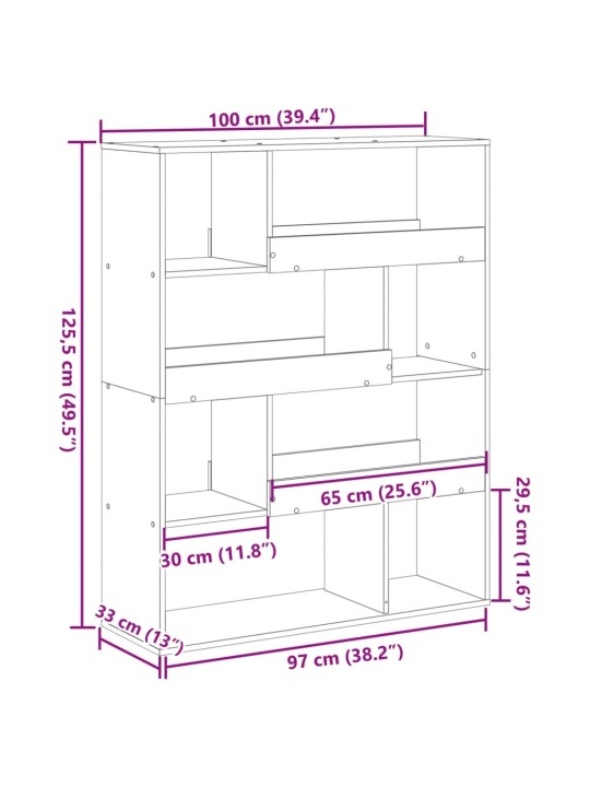 Kirjahylly ruskea tammi 100x33x125,5 cm tekninen puu