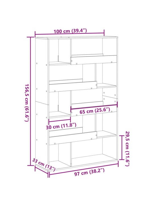 Kirjahylly musta 100x33x156,5 cm tekninen puu