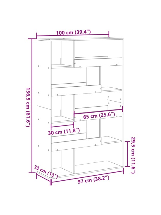 Kirjahylly betoninharmaa 100x33x156,5 cm tekninen puu