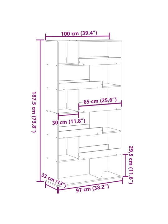 Kirjahylly musta 100x33x187,5 cm tekninen puu