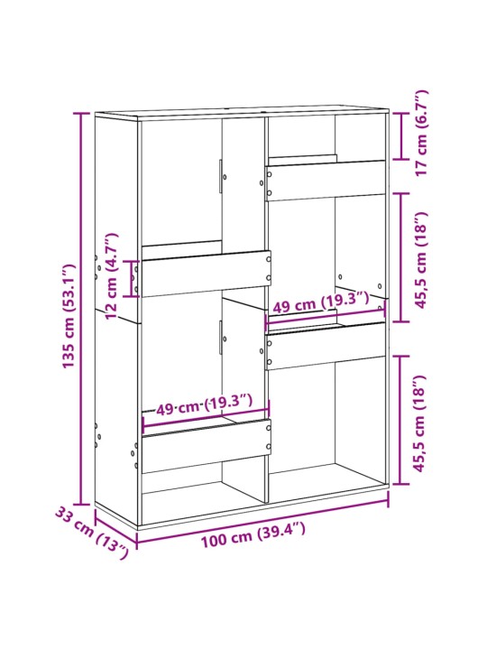 Kirjahylly ruskea tammi 100x33x135 cm tekninen puu