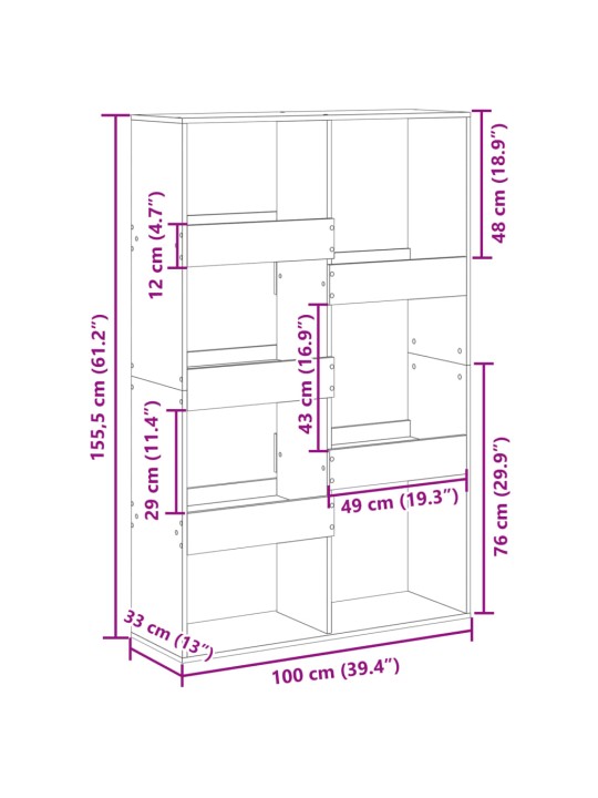 Kirjahylly musta 100x33x155,5 cm tekninen puu