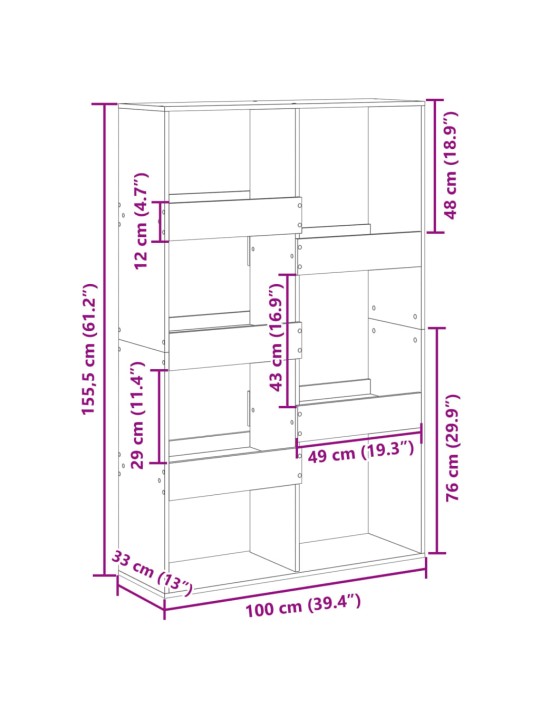 Kirjahylly artesaani tammi 100x33x155,5 cm tekninen puu