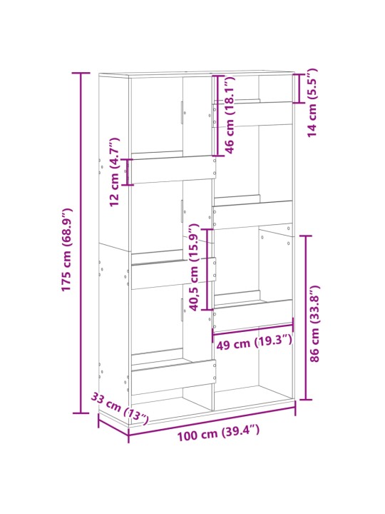 Kirjahylly musta 100x33x175 cm tekninen puu