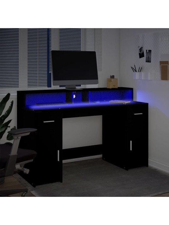 Työpöytä LED-valoilla musta 140x55x91 cm tekninen puu