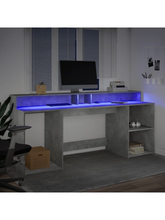 Työpöytä LED-valoilla betoninharmaa 200x55x91 cm tekninen puu