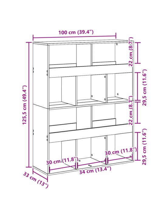 Huoneenjakaja betoninharmaa 100x33x125,5 cm tekninen puu