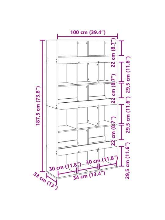 Huoneenjakaja betoninharmaa 100x33x187,5 cm tekninen puu