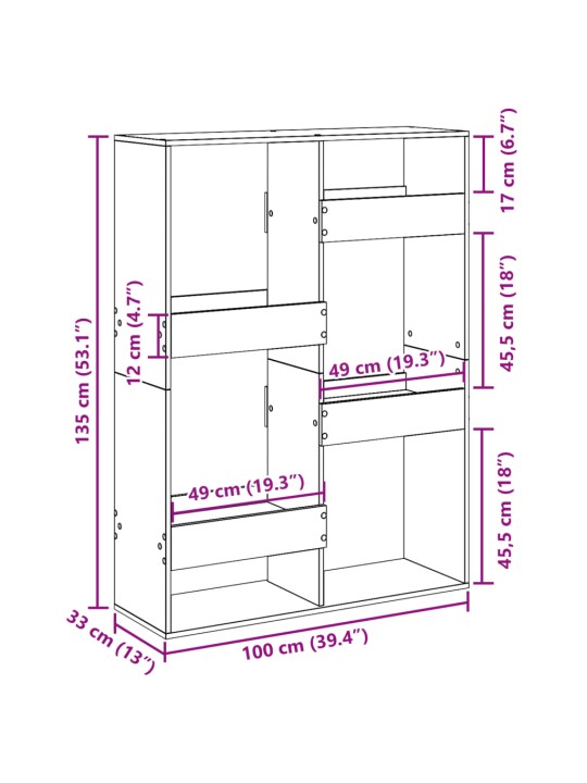 Huoneenjakaja harmaa Sonoma 100x33x135 cm tekninen puu