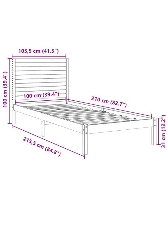 Sängynrunko erikoispitkä ilman patjaa 100x210 cm massiivipuu