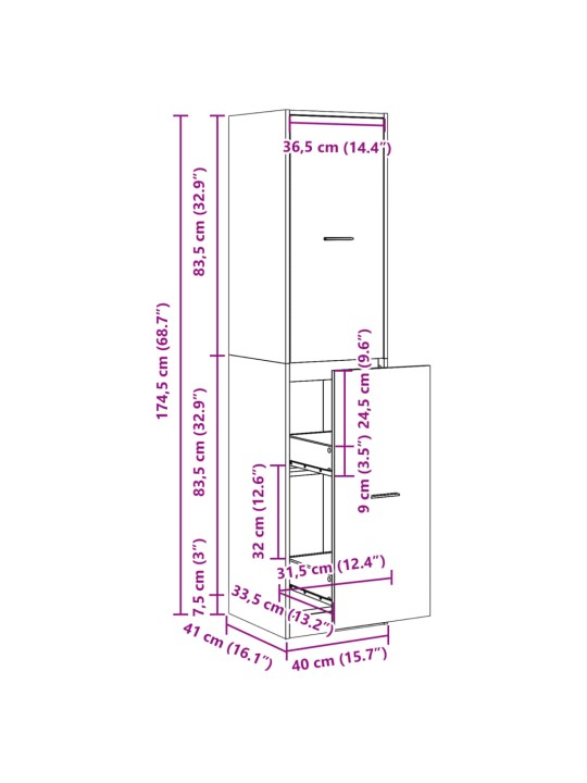 Apteekkarinkaappi artesaani tammi 40x41x174,5 cm tekninen puu