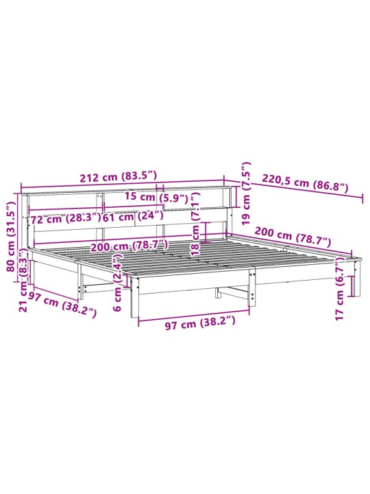 Sängynrunko ilman patjaa vahanruskea 200x200 cm täysi mänty