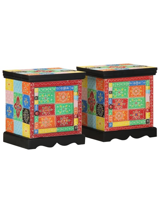 Yöpöytäkaappi 2 kpl monivärinen 40x35x45 cm massiivipuu mango