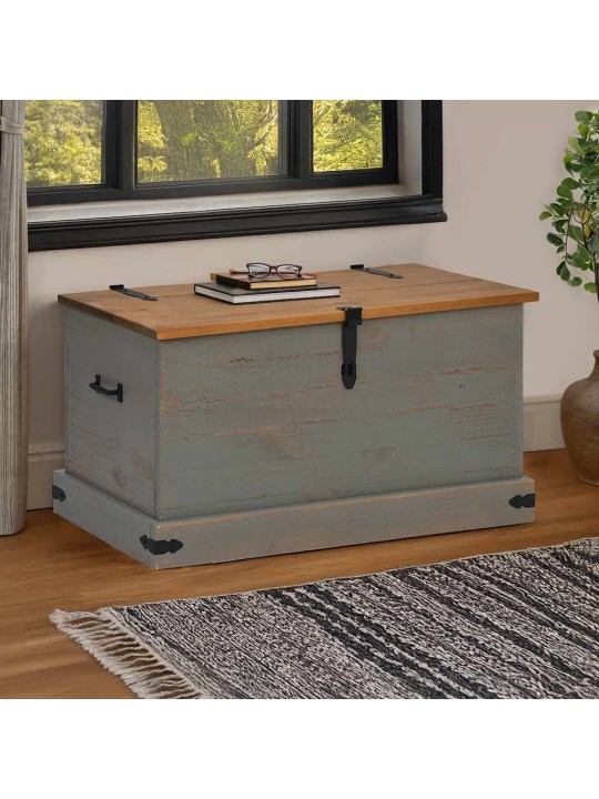 Säilytysarkku halden harmaa 91x48x47 cm massiivipuu mänty