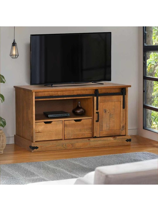 Tv-kaappi halden liukuovella 110x40x60 cm massiivipuuta