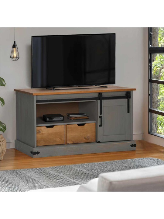 Tv-kaappi halden liukuovella harmaa 110x40x60 cm massiivipuuta