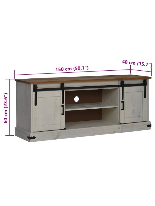 Tv kaappi halden 2 liukuovea valkoinen 150x40x60 cm massiivipuu