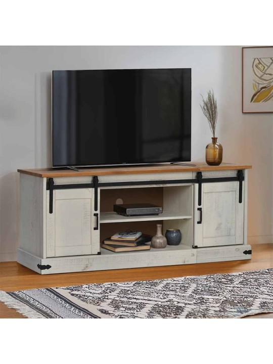 Tv kaappi halden 2 liukuovea valkoinen 150x40x60 cm massiivipuu