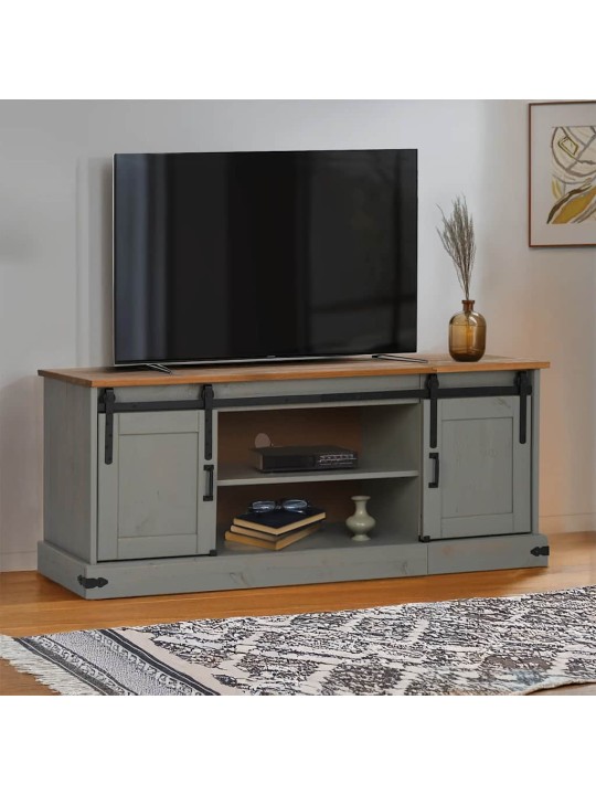 Tv kaappi halden 2 liukuovea harmaa 150x40x60 cm massiivipuu
