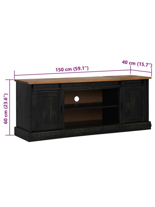 Tv kaappi halden 2 liukuovea musta 150x40x60 cm massiivipuu