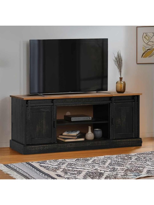 Tv kaappi halden 2 liukuovea musta 150x40x60 cm massiivipuu