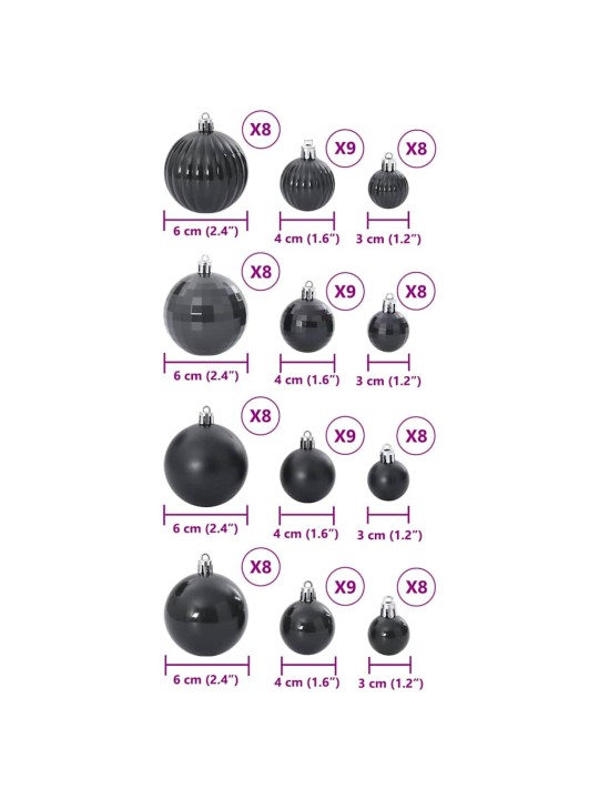 Joulukoristeet 100 kpl musta ø3/4/6 cm