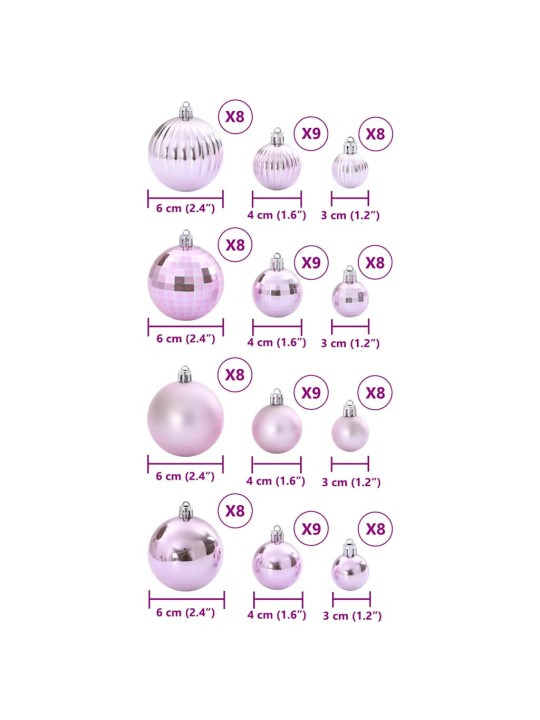 Joulukoristeet 100 kpl pinkki ø3/4/6 cm