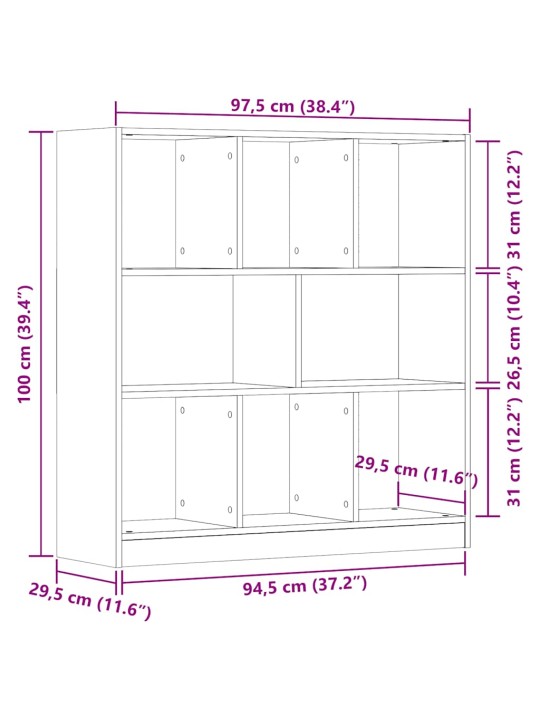 Kirjahylly vanha puu 97,5x29,5x100 cm lastulevy