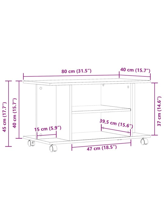 TV-kaappi pyörillä käsityöläinen tammi 80x40x45 cm tekninen puu