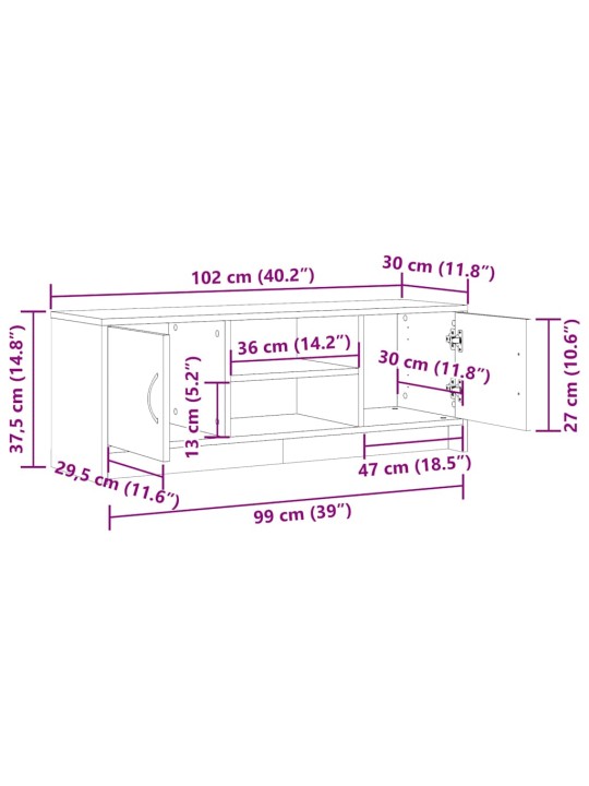 TV-taso vanha puu 102x30x37,5 cm tekninen puu