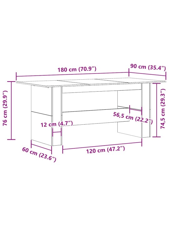 Ruokapöytä vanhaa puuta 180x90x76 cm lastulevy