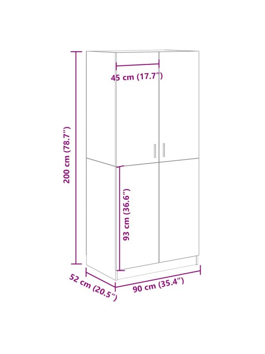 Vaatekaappi vanhaa puuta 90x52x200 cm lastulevy