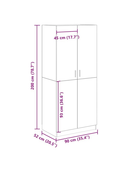 Vaatekaappi käsityöläinen tammi 90x52x200 cm tekninen puu
