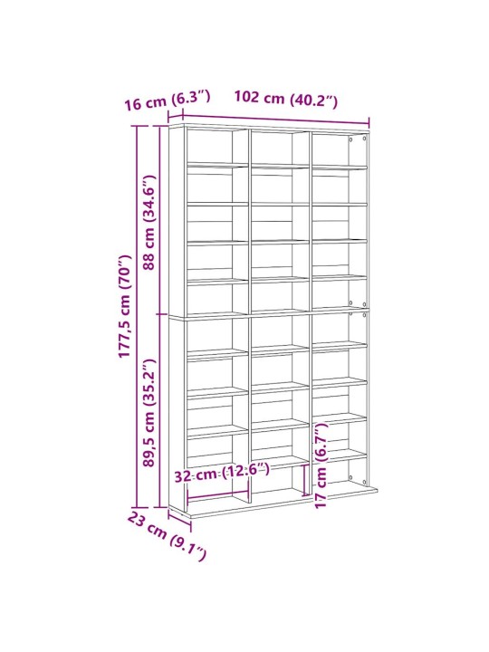 CD-hylly vanhaa puuta 102x23x177,5 cm tekninen puu