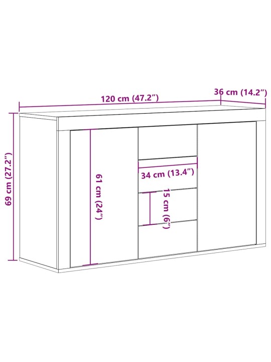 Senkki vanhaa puuta 120x36x69 cm lastulevy