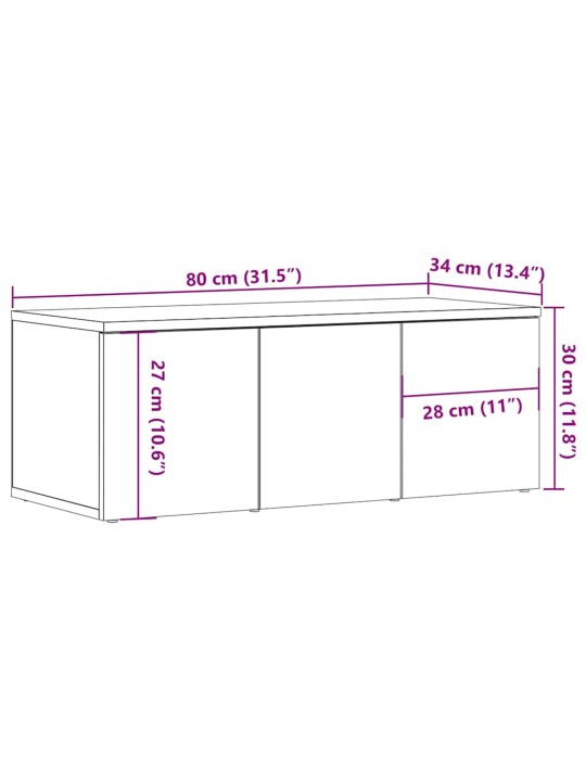 TV-taso vanhaa puuta 80x34x30 cm lastulevy