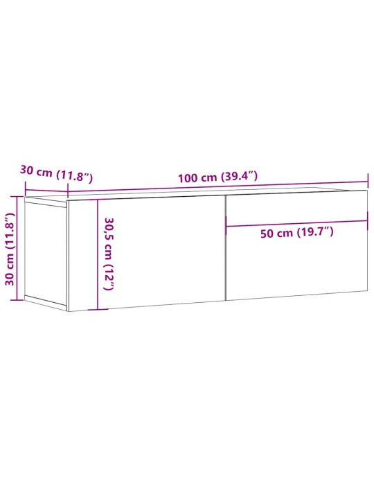 TV-seinäkaappi vanha puu 100x30x30 cm tekninen puu