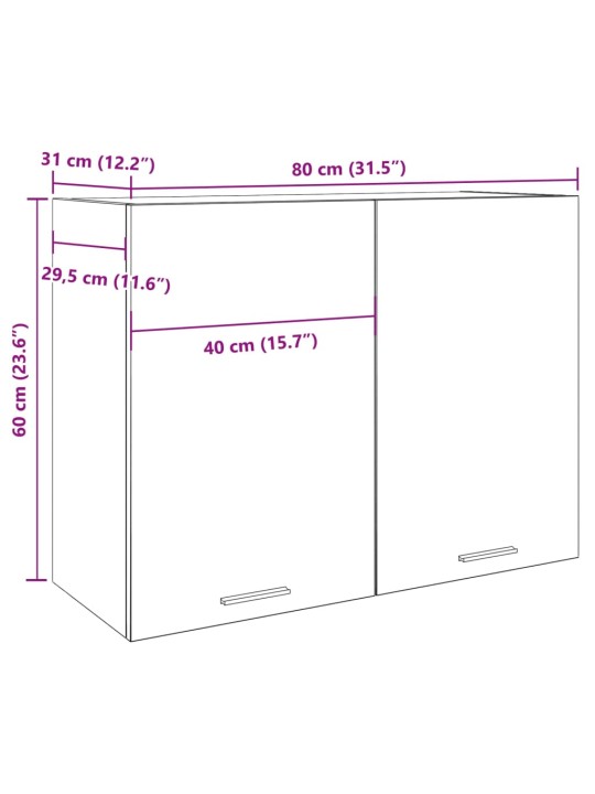 Seinäkaappi betoninharmaa 80x31x60 cm lastulevy