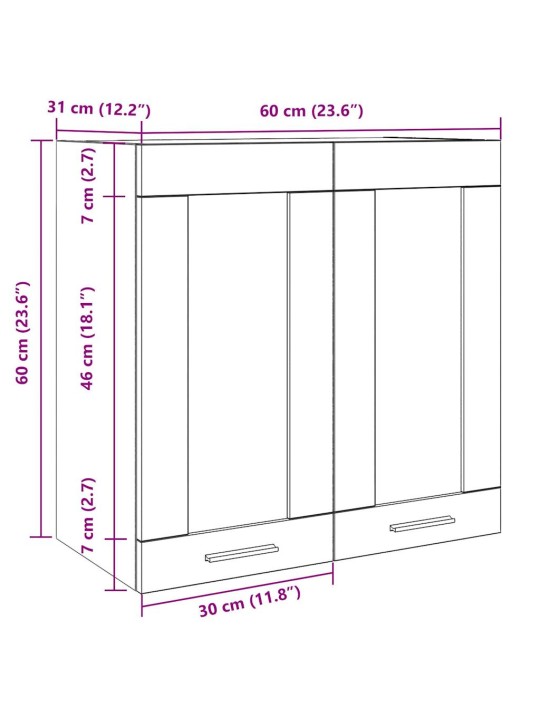 Keittiön seinäkaappi lasiovella betonin harmaa 60x31x60 cm