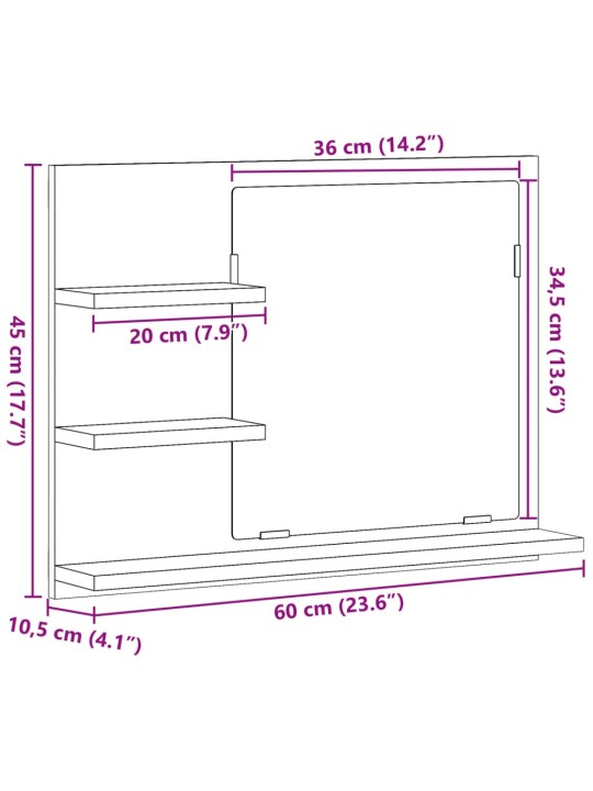 Kylpyhuoneen peilikaappi vanha puu 60x10,5x45 cm