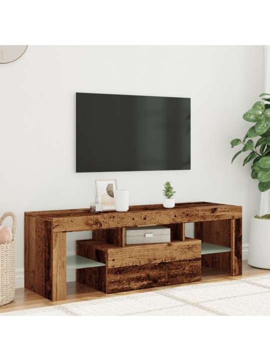 TV-kaappi LED-valoilla vanha puu 120x36,5x40 cm teknillinen puu