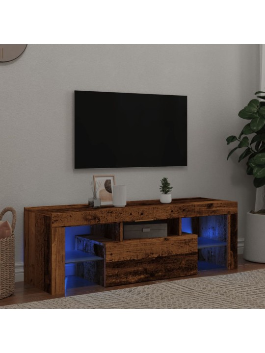 TV-kaappi LED-valoilla vanha puu 120x36,5x40 cm teknillinen puu