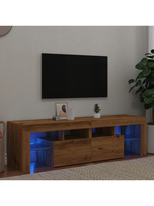 TV-kaappi LED-valoilla käsityöläinen tammi 140x36,5x40 cm