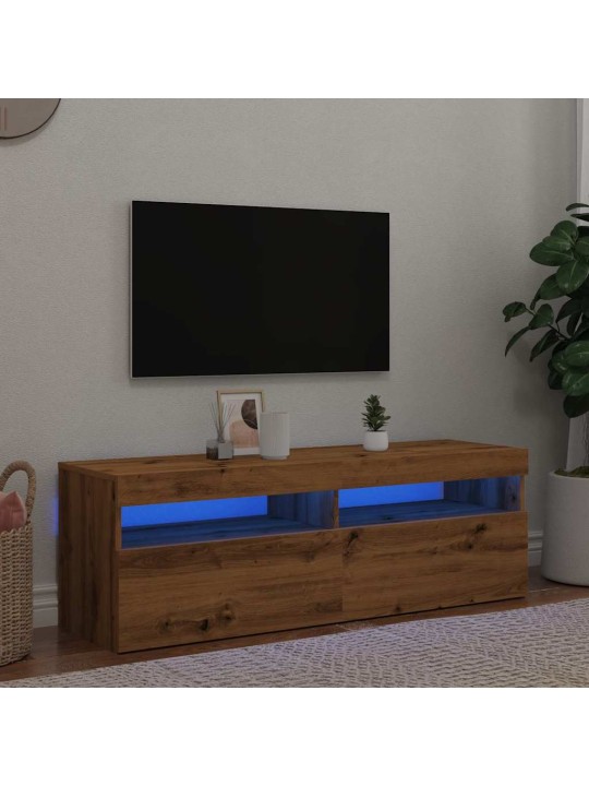 TV-kaappi LED-valoilla käsityöläinen tammi 120x35x40 cm