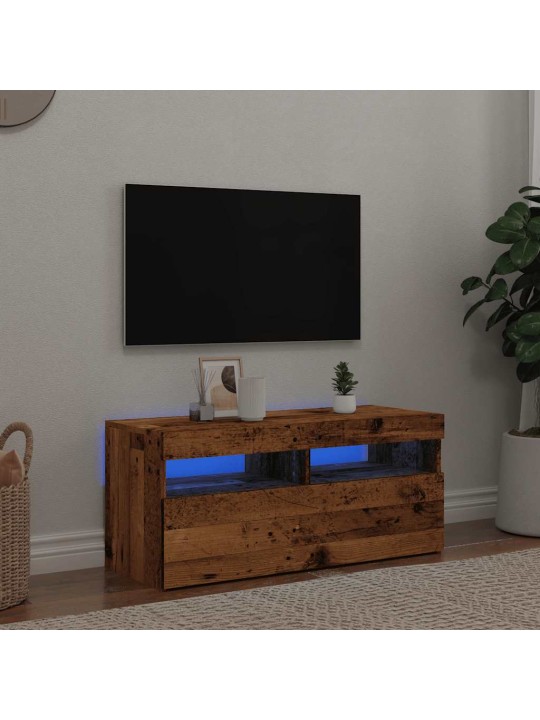 TV-kaappi LED-valoilla vanha puu 90x35x40 cm teknillinen puu