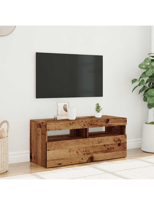 TV-kaappi LED-valoilla vanha puu 90x35x40 cm teknillinen puu