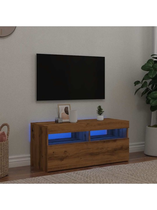 TV-kaappi LED-valoilla käsityöläinen tammi 90x35x40 cm