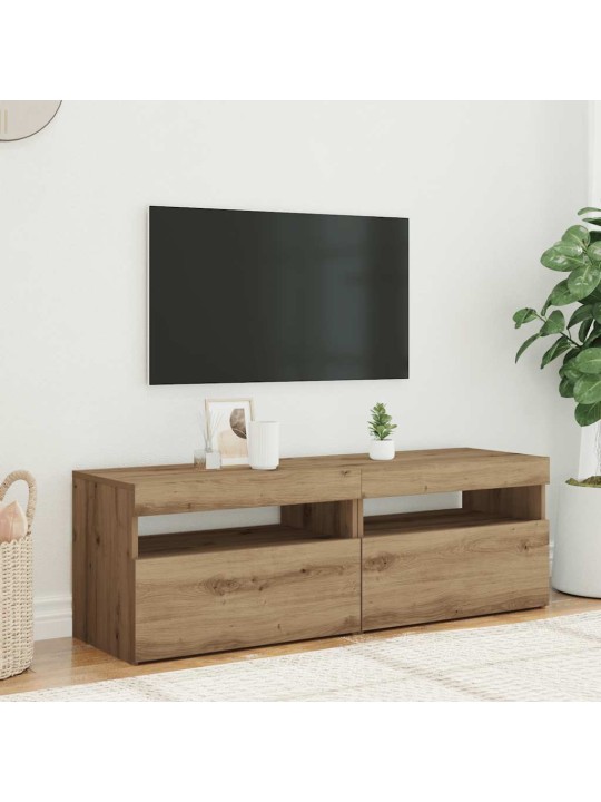 2-osainen tv-kaappisarja led-valoilla käsityöläinen tammi
