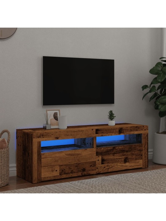 TV-kaappi LED-valoilla vanha puu 120x35x40 cm teknillinen puu