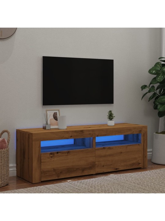 TV-kaappi LED-valoilla käsityöläinen tammi 120x35x40 cm